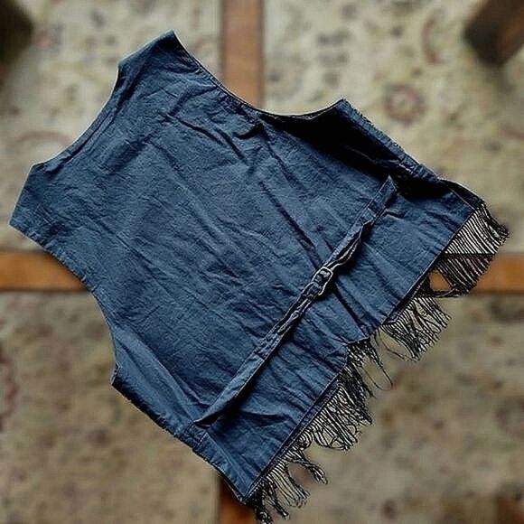 Vtg 90s black metallic embroidered fringe vest - Picture 5 of 9